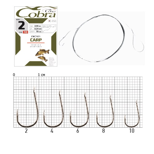 Крючки с поводком Cobra CARP 70cm