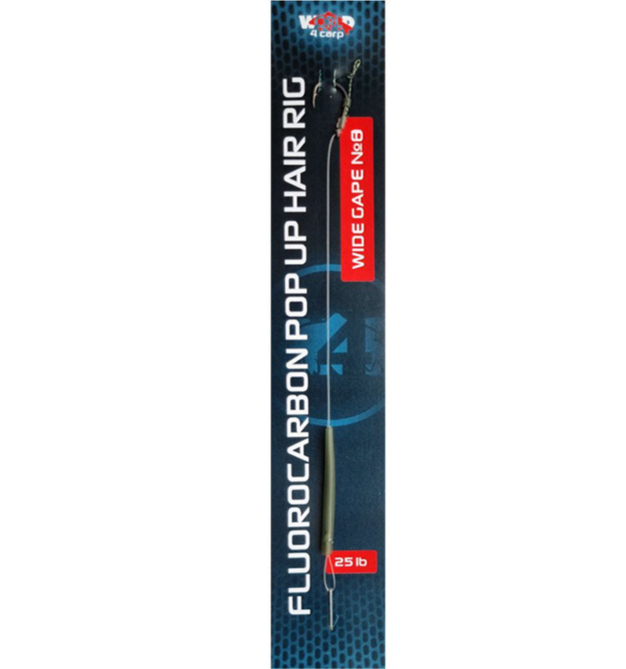 Ready fluorocarbon rig with soft hair for pop-ups World4Carp FLUOROCARBON POP UP HAIR RIG WIDE GAPE