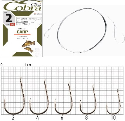 Крючки с поводком Cobra CARP 70cm